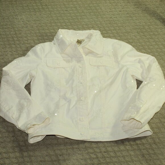 Julie Mitchell Urban Collection Size 8 Cream Embroidered and Sequin Denim Jacket - Picture 1 of 6